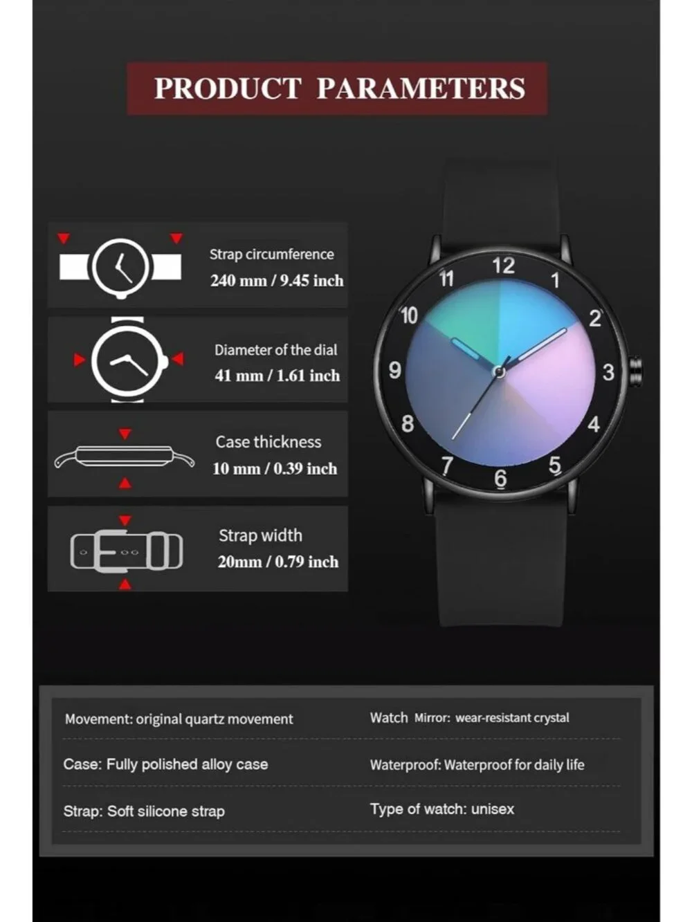 Unisex All Black Analog Quartz Creative Original Design Unique Casual Watch